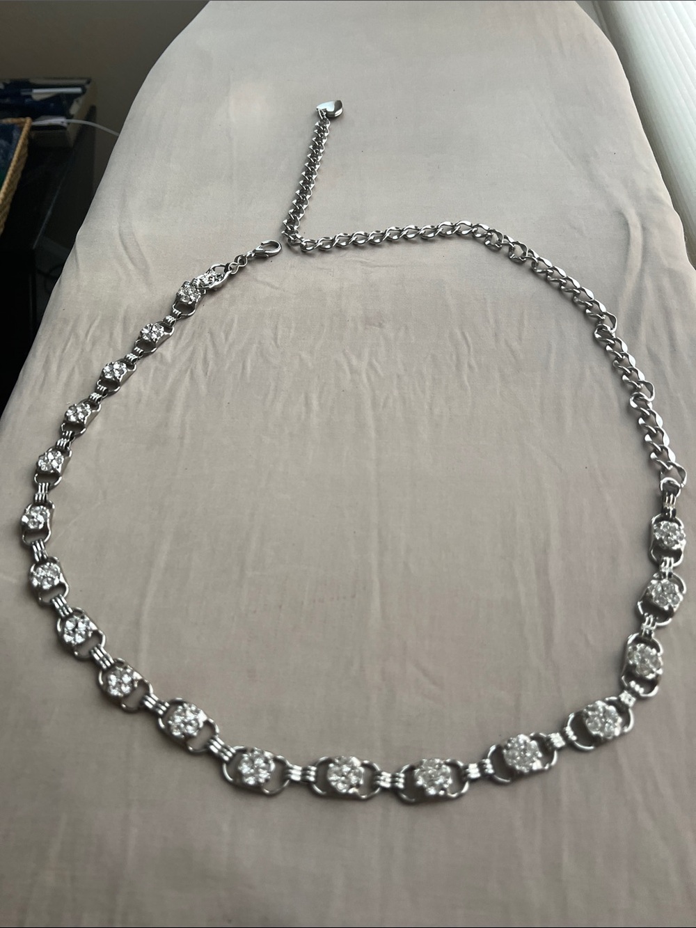 Silver Crystal Chain Adjustable One Size Waist Belt
